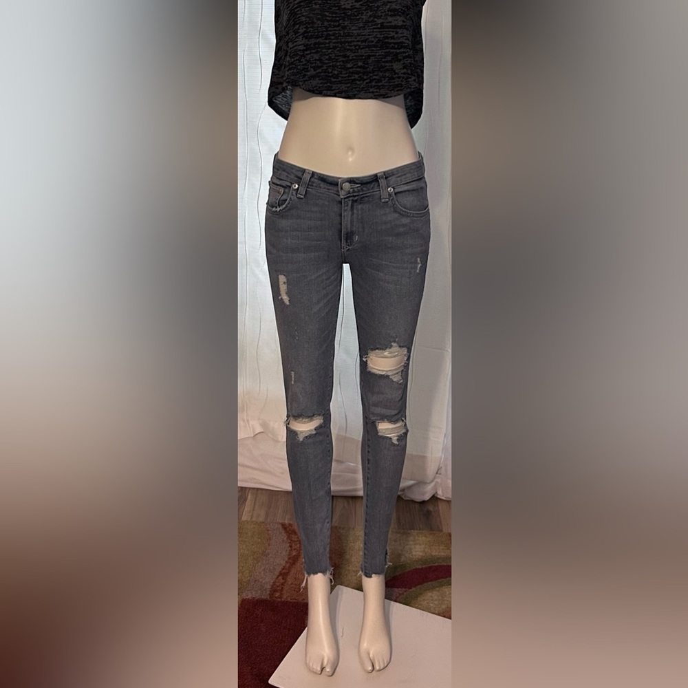 Lovers + Friends Gray Skinny Distressed Jeans